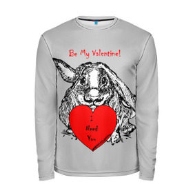 Мужской лонгслив 3D с принтом Be my Valentine в Белгороде, 100% полиэстер | длинные рукава, круглый вырез горловины, полуприлегающий силуэт | Тематика изображения на принте: 14 | animal | be my valentine | february | heart | holiday | i need you | love | rabbit | valentines day | будь моей валентинкой | день святого валентина | животное | заяц | кролик | любовь | праздник | сердце | ты мне нужен | февраль