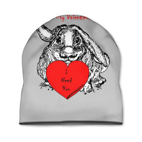 Шапка 3D с принтом Be my Valentine в Белгороде, 100% полиэстер | универсальный размер, печать по всей поверхности изделия | 14 | animal | be my valentine | february | heart | holiday | i need you | love | rabbit | valentines day | будь моей валентинкой | день святого валентина | животное | заяц | кролик | любовь | праздник | сердце | ты мне нужен | февраль