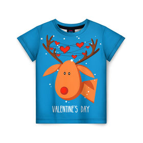 Детская футболка 3D с принтом Влюбленный олень в Белгороде, 100% гипоаллергенный полиэфир | прямой крой, круглый вырез горловины, длина до линии бедер, чуть спущенное плечо, ткань немного тянется | 14 | 14 february | animal | garland | hart | head | heart | holiday | horns | love | snow | valentines day | winter | влюбленный | гирлянда | голова | день святого валентина | животное | зима | любовь | олень | праздник | рога | сердца | снег | февраль