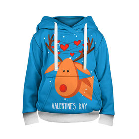 Детская толстовка 3D с принтом Влюбленный олень в Белгороде, 100% полиэстер | двухслойный капюшон со шнурком для регулировки, мягкие манжеты на рукавах и по низу толстовки, спереди карман-кенгуру с мягким внутренним слоем | 14 | 14 february | animal | garland | hart | head | heart | holiday | horns | love | snow | valentines day | winter | влюбленный | гирлянда | голова | день святого валентина | животное | зима | любовь | олень | праздник | рога | сердца | снег | февраль