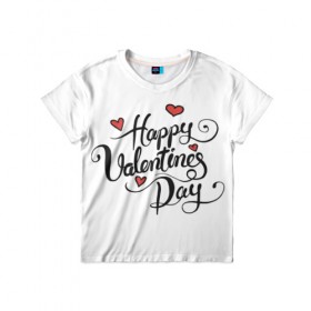 Детская футболка 3D с принтом Happy Valentine`s Day в Белгороде, 100% гипоаллергенный полиэфир | прямой крой, круглый вырез горловины, длина до линии бедер, чуть спущенное плечо, ткань немного тянется | 