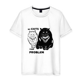 Мужская футболка хлопок с принтом Мои коты - твоя проблема в Белгороде, 100% хлопок | прямой крой, круглый вырез горловины, длина до линии бедер, слегка спущенное плечо. | Тематика изображения на принте: band | crew | hip hop | банда | кот | котики | кошки | рэп | хип хоп