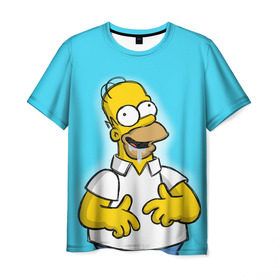Мужская футболка 3D с принтом Гомер в Белгороде, 100% полиэфир | прямой крой, круглый вырез горловины, длина до линии бедер | gomer | желтый | мультик | симпсон