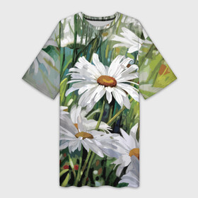 Платье-футболка 3D с принтом Ромашки в Белгороде,  |  | art | daisies | flowers | glade | meadow | summer | искусство | лето | луг | поляна | ромашки | цветы