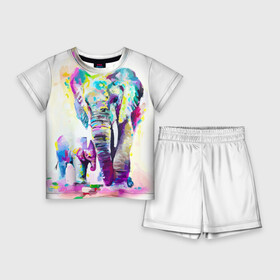 Детский костюм с шортами 3D с принтом Слоны в Белгороде,  |  | animal | art | bright | child | color | elephants | family | mother | rainbow | spectrum | животные | искусство | мама | радуга | ребенок | семья | слоны | спектр | цвета | яркие