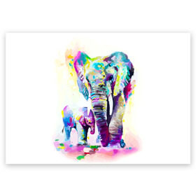 Поздравительная открытка с принтом Слоны в Белгороде, 100% бумага | плотность бумаги 280 г/м2, матовая, на обратной стороне линовка и место для марки
 | Тематика изображения на принте: animal | art | bright | child | color | elephants | family | mother | rainbow | spectrum | животные | искусство | мама | радуга | ребенок | семья | слоны | спектр | цвета | яркие