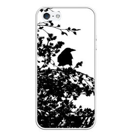 Чехол для iPhone 5/5S матовый с принтом Ворон в Белгороде, Силикон | Область печати: задняя сторона чехла, без боковых панелей | ворон | ворона | галка | дерево | птица