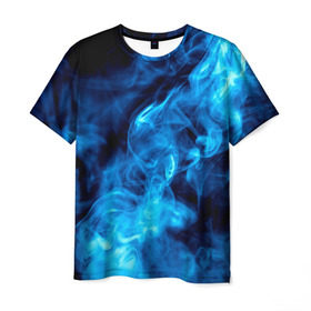 Мужская футболка 3D с принтом Smoke в Белгороде, 100% полиэфир | прямой крой, круглый вырез горловины, длина до линии бедер | дым | огонь | пламя | синий