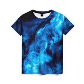Женская футболка 3D с принтом Smoke в Белгороде, 100% полиэфир ( синтетическое хлопкоподобное полотно) | прямой крой, круглый вырез горловины, длина до линии бедер | Тематика изображения на принте: дым | огонь | пламя | синий