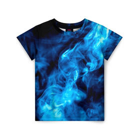 Детская футболка 3D с принтом Smoke в Белгороде, 100% гипоаллергенный полиэфир | прямой крой, круглый вырез горловины, длина до линии бедер, чуть спущенное плечо, ткань немного тянется | Тематика изображения на принте: дым | огонь | пламя | синий
