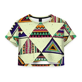 Женская футболка 3D укороченная с принтом Индейские мотивы в Белгороде, 100% полиэстер | круглая горловина, длина футболки до линии талии, рукава с отворотами | геометрия | орнамент | треугольники