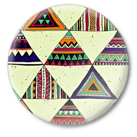 Значок с принтом Индейские мотивы в Белгороде,  металл | круглая форма, металлическая застежка в виде булавки | геометрия | орнамент | треугольники