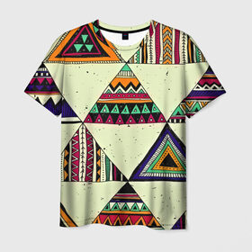 Мужская футболка 3D с принтом Индейские мотивы в Белгороде, 100% полиэфир | прямой крой, круглый вырез горловины, длина до линии бедер | геометрия | орнамент | треугольники