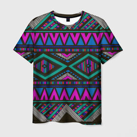 Мужская футболка 3D с принтом Индийский узор в Белгороде, 100% полиэфир | прямой крой, круглый вырез горловины, длина до линии бедер | геометрия | орнамент | разноцветный