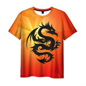 Мужская футболка 3D с принтом Дракон в Белгороде, 100% полиэфир | прямой крой, круглый вырез горловины, длина до линии бедер | дракон | китай | крылья | огонь | ящерица