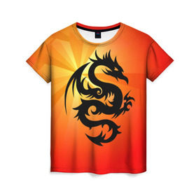 Женская футболка 3D с принтом Дракон в Белгороде, 100% полиэфир ( синтетическое хлопкоподобное полотно) | прямой крой, круглый вырез горловины, длина до линии бедер | дракон | китай | крылья | огонь | ящерица