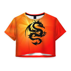 Женская футболка 3D укороченная с принтом Дракон в Белгороде, 100% полиэстер | круглая горловина, длина футболки до линии талии, рукава с отворотами | дракон | китай | крылья | огонь | ящерица
