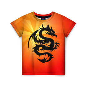 Детская футболка 3D с принтом Дракон в Белгороде, 100% гипоаллергенный полиэфир | прямой крой, круглый вырез горловины, длина до линии бедер, чуть спущенное плечо, ткань немного тянется | дракон | китай | крылья | огонь | ящерица