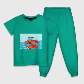 Детская пижама хлопок с принтом CS GO: Aquamarine Revenge в Белгороде, 100% хлопок |  брюки и футболка прямого кроя, без карманов, на брюках мягкая резинка на поясе и по низу штанин
 | Тематика изображения на принте: cs go | global offensive | контр страйк аквамарин | шутер