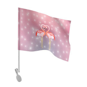 Флаг для автомобиля с принтом Влюбленные фламинго в Белгороде, 100% полиэстер | Размер: 30*21 см | 14 февраля | день всех влюбленных | любовь | птицы | фламинго