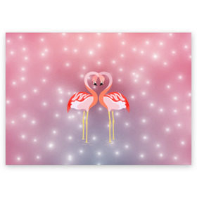 Поздравительная открытка с принтом Влюбленные фламинго в Белгороде, 100% бумага | плотность бумаги 280 г/м2, матовая, на обратной стороне линовка и место для марки
 | 14 февраля | день всех влюбленных | любовь | птицы | фламинго