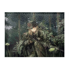 Обложка для студенческого билета с принтом Девушка с оружием в Белгороде, натуральная кожа | Размер: 11*8 см; Печать на всей внешней стороне | anime | eyes | forest camouflage | girl | green | guns | japanese | rifle | sniper | аниме | винтовка | глаза | девушка | зеленые | камуфляж | лес | оружие | снайпер | японская