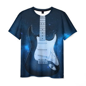 Мужская футболка 3D с принтом Космическая гитара в Белгороде, 100% полиэфир | прямой крой, круглый вырез горловины, длина до линии бедер | Тематика изображения на принте: fender | stratocaster | вселенная | галактика | гитра | космос | музыка | рок | рокнрол | стратокастер | туманность | фендер | электро | электрогитара