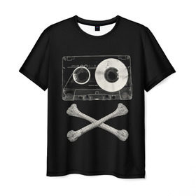 Мужская футболка 3D с принтом Pirate Music в Белгороде, 100% полиэфир | прямой крой, круглый вырез горловины, длина до линии бедер | Тематика изображения на принте: 80s | 90s | bone | dance | disco | music | pirate | retro | skelet | skull | tape | диско | кассета | кости | музыка | пират | ретро | скелет | череп
