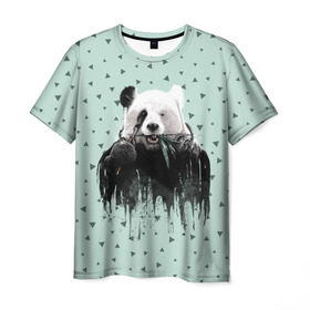 Мужская футболка 3D с принтом Панда-художник в Белгороде, 100% полиэфир | прямой крой, круглый вырез горловины, длина до линии бедер | animal | art | artist | bear | beast | design | panda | style | арт | дизайн | животное | зверь | кисть | краски | медведь | панда | стиль | художник