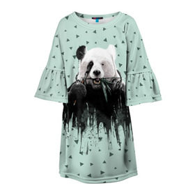 Детское платье 3D с принтом Панда-художник в Белгороде, 100% полиэстер | прямой силуэт, чуть расширенный к низу. Круглая горловина, на рукавах — воланы | animal | art | artist | bear | beast | design | panda | style | арт | дизайн | животное | зверь | кисть | краски | медведь | панда | стиль | художник