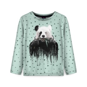 Детский лонгслив 3D с принтом Панда-художник в Белгороде, 100% полиэстер | длинные рукава, круглый вырез горловины, полуприлегающий силуэт
 | animal | art | artist | bear | beast | design | panda | style | арт | дизайн | животное | зверь | кисть | краски | медведь | панда | стиль | художник