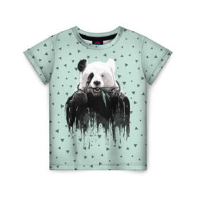 Детская футболка 3D с принтом Панда-художник в Белгороде, 100% гипоаллергенный полиэфир | прямой крой, круглый вырез горловины, длина до линии бедер, чуть спущенное плечо, ткань немного тянется | animal | art | artist | bear | beast | design | panda | style | арт | дизайн | животное | зверь | кисть | краски | медведь | панда | стиль | художник