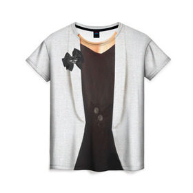 Женская футболка 3D с принтом Пиджак в Белгороде, 100% полиэфир ( синтетическое хлопкоподобное полотно) | прямой крой, круглый вырез горловины, длина до линии бедер | Тематика изображения на принте: бабочка | жакет | женский | одежда | пиджак