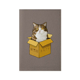 Обложка для паспорта матовая кожа с принтом Maru в Белгороде, натуральная матовая кожа | размер 19,3 х 13,7 см; прозрачные пластиковые крепления | Тематика изображения на принте: cat | maru | коробка | кот в коробке | кот мару | котейка | кошка | мару | прикол