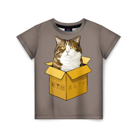 Детская футболка 3D с принтом Maru в Белгороде, 100% гипоаллергенный полиэфир | прямой крой, круглый вырез горловины, длина до линии бедер, чуть спущенное плечо, ткань немного тянется | cat | maru | коробка | кот в коробке | кот мару | котейка | кошка | мару | прикол