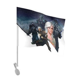 Флаг для автомобиля с принтом The Witcher в Белгороде, 100% полиэстер | Размер: 30*21 см | gwynbleidd vatt ghern | the witcher | the witcher 3: wild hunt | воители | геральт из ривии | доспехи | мечи | мужчины