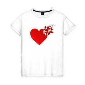 Женская футболка хлопок с принтом Сердце и бабочки в Белгороде, 100% хлопок | прямой крой, круглый вырез горловины, длина до линии бедер, слегка спущенное плечо | 