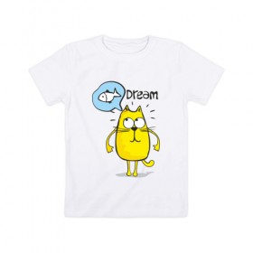Детская футболка хлопок с принтом Кот мечтает о рыбке в Белгороде, 100% хлопок | круглый вырез горловины, полуприлегающий силуэт, длина до линии бедер | 