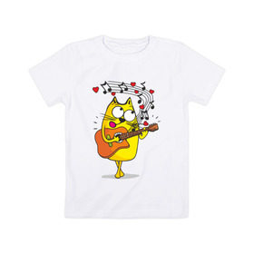 Детская футболка хлопок с принтом Кот с гитарой в Белгороде, 100% хлопок | круглый вырез горловины, полуприлегающий силуэт, длина до линии бедер | cat | kitten | кoтенок | киса | кот | котик | котэ | котяра | кошечка