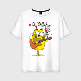 Женская футболка хлопок Oversize с принтом Кот с гитарой в Белгороде, 100% хлопок | свободный крой, круглый ворот, спущенный рукав, длина до линии бедер
 | cat | kitten | кoтенок | киса | кот | котик | котэ | котяра | кошечка