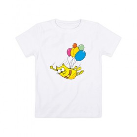Детская футболка хлопок с принтом Кот на воздушных шарах в Белгороде, 100% хлопок | круглый вырез горловины, полуприлегающий силуэт, длина до линии бедер | 
