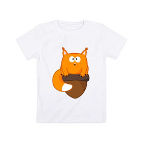 Детская футболка хлопок с принтом Белочка с орешком в Белгороде, 100% хлопок | круглый вырез горловины, полуприлегающий силуэт, длина до линии бедер | Тематика изображения на принте: милый | орех