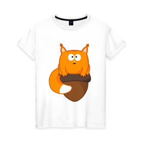 Женская футболка хлопок с принтом Белочка с орешком в Белгороде, 100% хлопок | прямой крой, круглый вырез горловины, длина до линии бедер, слегка спущенное плечо | милый | орех