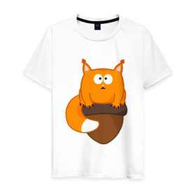 Мужская футболка хлопок с принтом Белочка с орешком в Белгороде, 100% хлопок | прямой крой, круглый вырез горловины, длина до линии бедер, слегка спущенное плечо. | милый | орех