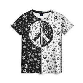 Женская футболка 3D с принтом Peace Symbol в Белгороде, 100% полиэфир ( синтетическое хлопкоподобное полотно) | прямой крой, круглый вырез горловины, длина до линии бедер | love | peace | symbol | знак | любовь | мир | пацифик | пацифика | сигнал | символ | хиппи