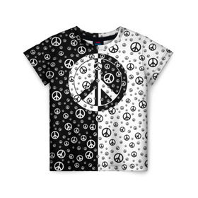 Детская футболка 3D с принтом Peace Symbol в Белгороде, 100% гипоаллергенный полиэфир | прямой крой, круглый вырез горловины, длина до линии бедер, чуть спущенное плечо, ткань немного тянется | love | peace | symbol | знак | любовь | мир | пацифик | пацифика | сигнал | символ | хиппи