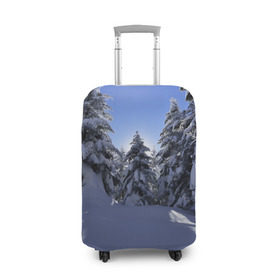 Чехол для чемодана 3D с принтом Зимний лес в Белгороде, 86% полиэфир, 14% спандекс | двустороннее нанесение принта, прорези для ручек и колес | времена года | ель | зима | леса | лучи света | природа | снег