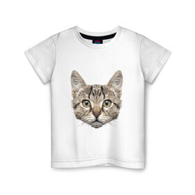 Детская футболка хлопок с принтом Низкополигональный кот в Белгороде, 100% хлопок | круглый вырез горловины, полуприлегающий силуэт, длина до линии бедер | кот | полигон