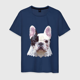 Мужская футболка хлопок с принтом Низкополигональный пёс в Белгороде, 100% хлопок | прямой крой, круглый вырез горловины, длина до линии бедер, слегка спущенное плечо. | пес | полигон | французский бульдог