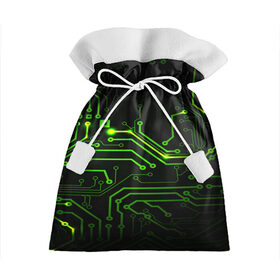 Подарочный 3D мешок с принтом Tehnology в Белгороде, 100% полиэстер | Размер: 29*39 см | Тематика изображения на принте: зеленый | микросхема | черный